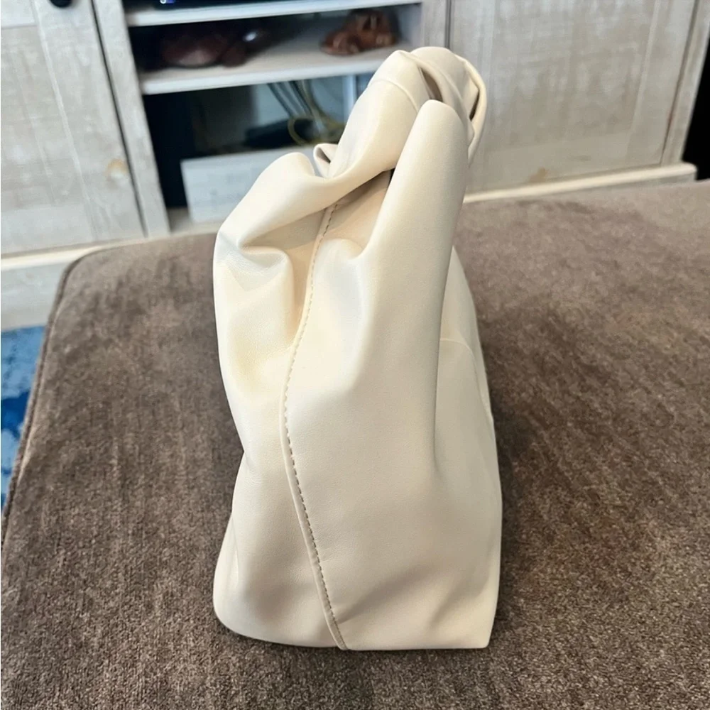 White twisted handle vegan leather satchel handbag NWOT